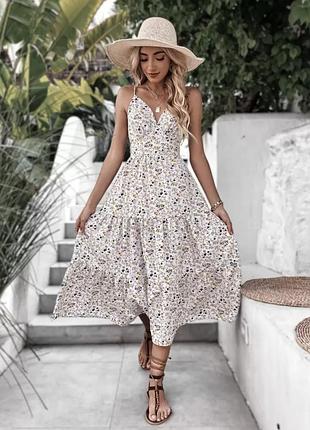 Платье миди в цветочек с красивой спинкою