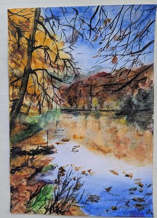 Осінній пейзаж акварель