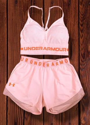 Спортивные шорты топ набор костюм комплект бюстгальтер бра under armour play up shorts 3.0