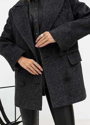 Пальто женское демисезонное шерстяное, деловое, дизайнерское, графит