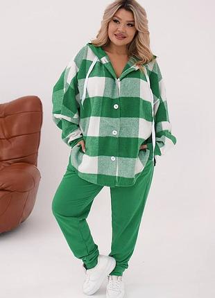 Жіночий теплий костюм | сорочка в клітинку та брюки | 1249
