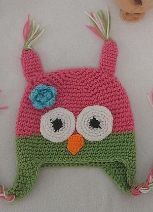 Детская шапка вязаная совушка