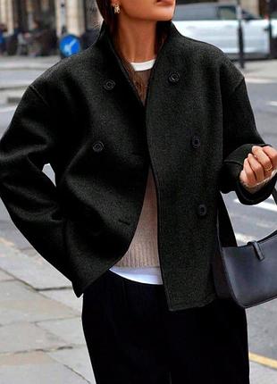 Чорне пальто кашемір чорне укорочене пальто чорне коротке пальто