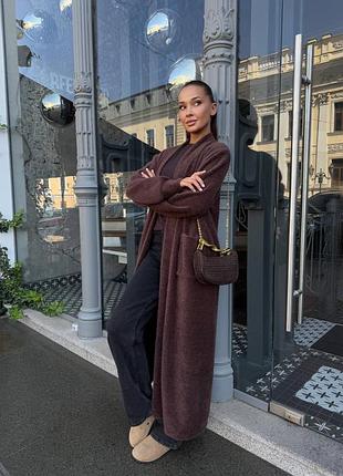 Коричневий кардиган альпака довгий кардиган шоколад шоколадний кардиган коричневий кардиган максі