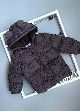 Классная куртка с микки disney baby, серая куртка с микки, куртка, теплая куртка