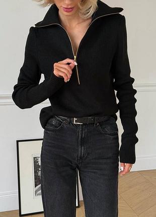 Джемпер з блискавкою з преміальної вовняної пряжі