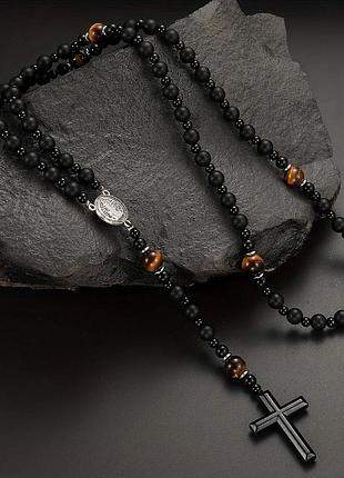Католический розарий,  из лавового камня и тигрового глаза, вервиця, четки.