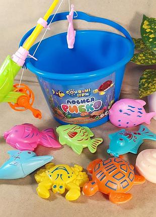 Дитяча магнітна риболовля у відрі з вудочкою, гра рибалка "ловися рибко"