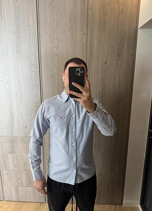 Сорочка tommy hilfiger, блакитна, 100% бавовна, оригінал, розмір s