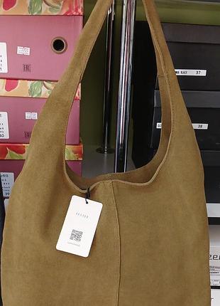 Сумка хобо замша свинца