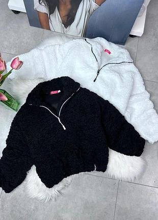 Утепленный худи белый для девочки пушистой кофта