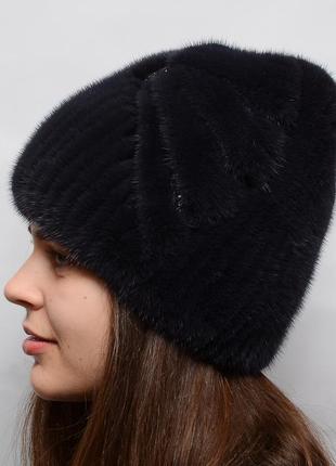 Женская зимняя норковая вязаная шапка3 фото