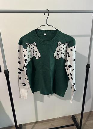 Светр зелений смарагдовий принт тваринний леопард s-m