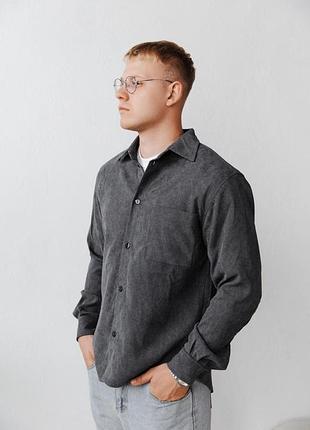 Осенняя вельветовая рубашка демисезонная плотная свободная весенняя мужская