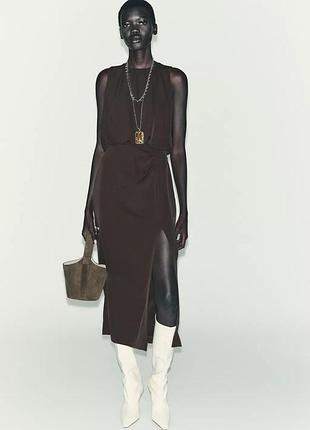 Сукня жіноча коричнева міді zara new