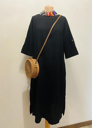 Батал сукня вільна базова з рукавом натуральна платье свободное натуральное