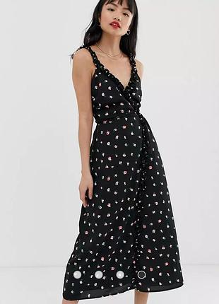 Плаття жіноче чорне квітковий принт міді