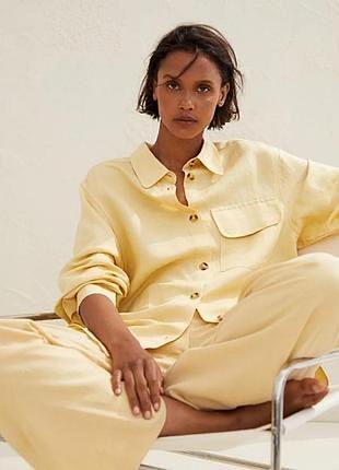Лляна оверсайз сорочка колір butter yellow льняная оверсайз рубашка