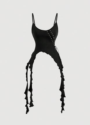 Чорний топ зі шнуровкою та рюшами shein l-xl