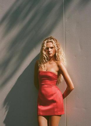 Атласна червона сукня-комбінезон zara new