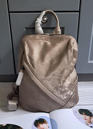 Рюкзак беж бежевий золотистий еко шкіра перламутровий а4 міський повсякденний прогулянковий