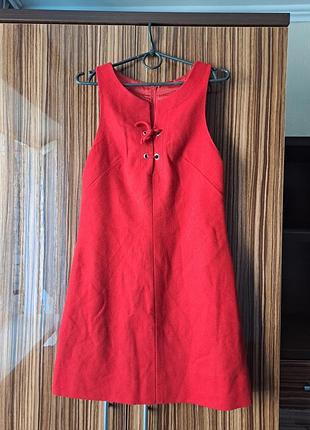 Винтажный эксклюзивный шерстяной теплый красный сарафан под рубашку блузка гольф