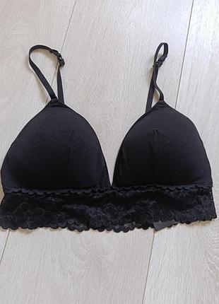 Бралетт базовый коттоновый черный топ ажурный бра h&amp;m 75b 75c 70c 70d