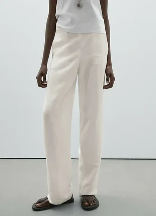 Брючки с высокой посадкой льняные в цвете таупе massio dutti