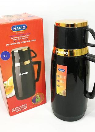 Термос magio mg-1050b зі скляною колбою, питний термос, термос для кави. колір: чорний