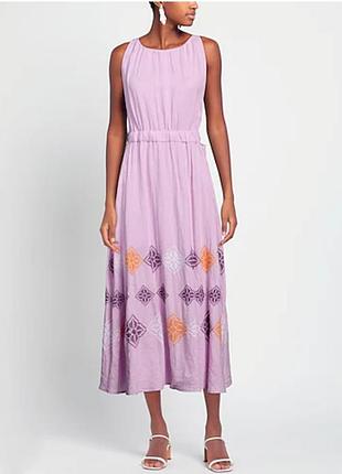 Sandro embroidered linen dress  purple льняное платье вышивка /12886/