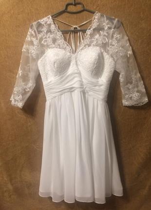 Stacees шифоновое белое платье с кружевом сукня