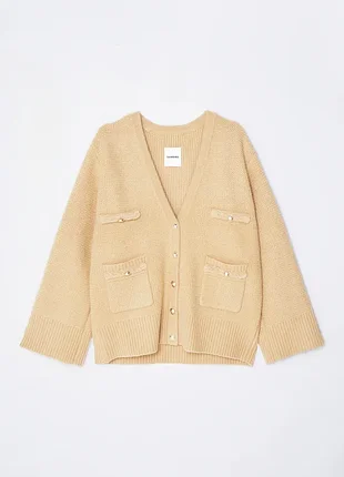 Оверсайз коричневый мягкий кардиган на пуговицах длинный широкий sandro camel