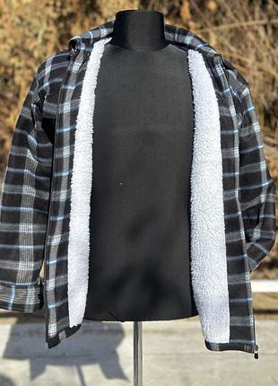 Тепла кофта на блискавці 54 на штучному хутрі тепла рубашка в клітинку осінь зима весна