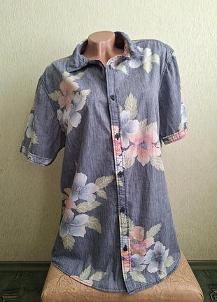 Гавайская рубашка в цветочек. унисекс. летняя рубашка унисекс.