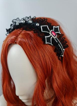 Обруч лолиты, ободок, готический, с крестами, косплей, аниме, y2k, demonia