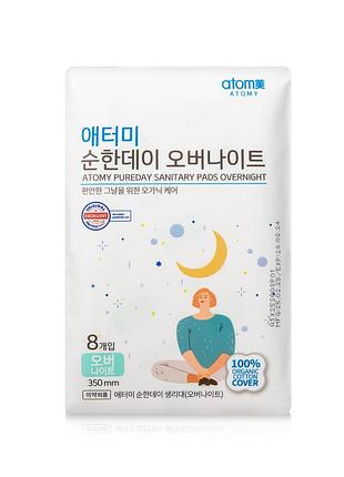 Жіночі прокладки atomy pureday overnight 8 шт. товари з кореї (000555-8)