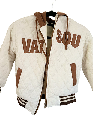 Куртка демісезонна стьобана для дівчинки 7 років з капюшоном, бежева