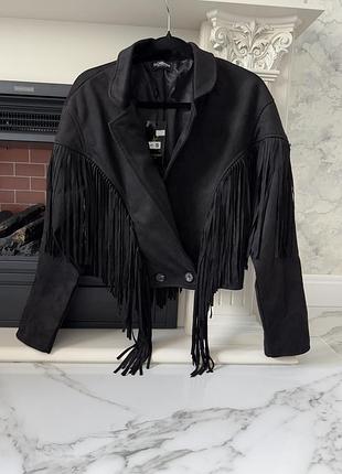 Черный пиджак люкс бренд с бахромой