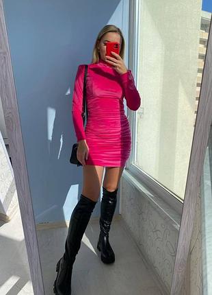 Распродажа 🏷 праздничное бархатное платье гольф силуэтного кроя с драпировкой под горло