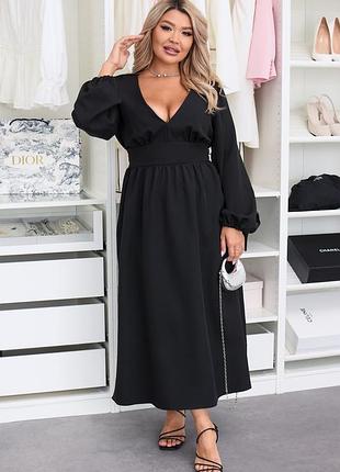 Жіноча вечірня чорна довга сукня з декольте | 1747