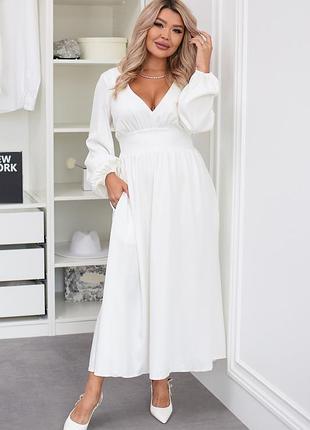 Жіноча довга біла сукня з декольте | 1747