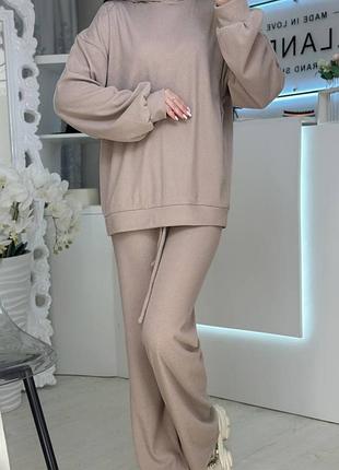 Розпродаж 🏷 утеплений прогулянковий костюм оверсайз подовжений худі та штани палаццо в рубчик