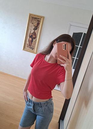 Базовий кораловий топ на завязках на спині розпродаж недорого new look в рубчик