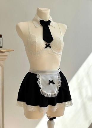 Жіночий комплект нижньої білизни у стилі покоївки 💕 нижня білизна з спідничкою 💕