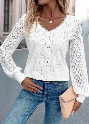 Блуза жіноча, біла, трикотаж, довгий рукав, xl