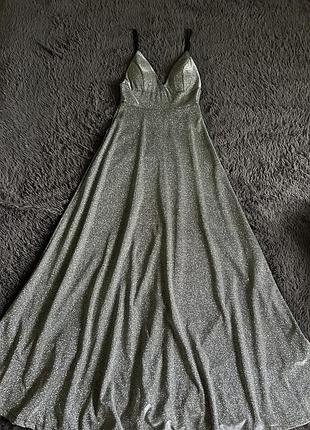 Сукня вечірня з блискітками, довга, сіра