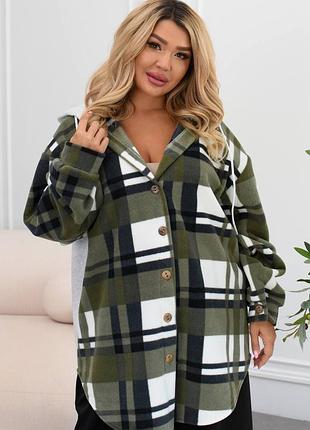 Жіноча тепла подовжена сорочка в клітинку з капюшоном | 524