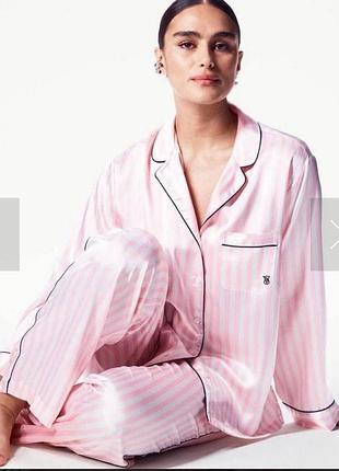 Сатинова піжама victoria's secret в рожеву смужку розмір м л