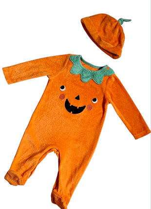 Чоловічок велюровий карнавальний гарбуз із шапочкою хелловін на 6-9 міс (74см)