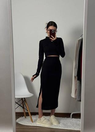 Жіночий класичний повсякденний костюм двійка міді юбка спідниця та укорочена кофта тканина турецька ангора мустанг